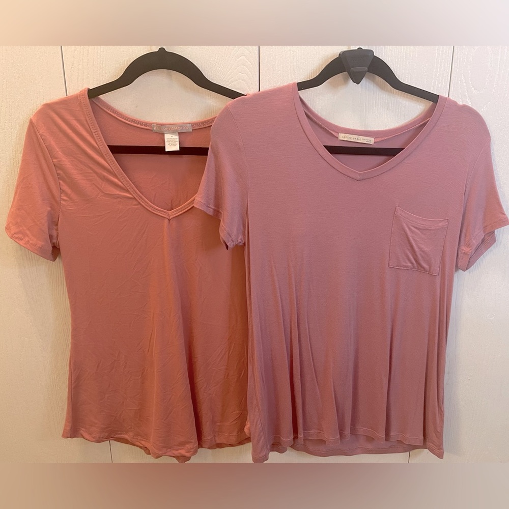 Pink V-Neck Short Sleeve Top Set - Medium